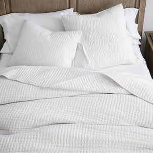 POTTERY BARN Pick stitch Cotton/Linen FULL QUEEN Quilt - NEW - WHITE